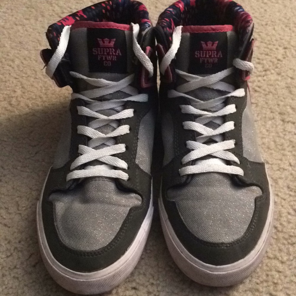 Pink and Grey Supra High Tops